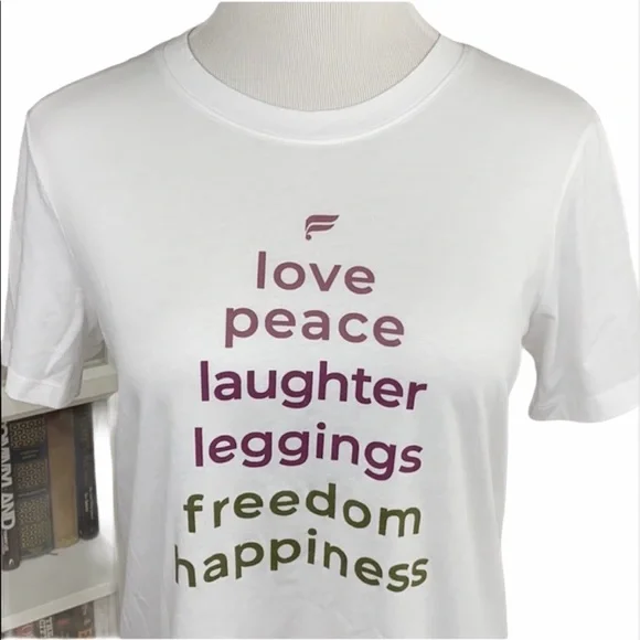 Fabletics White Love Peace Laughter Crew Neck Tee - Picture 2 of 12